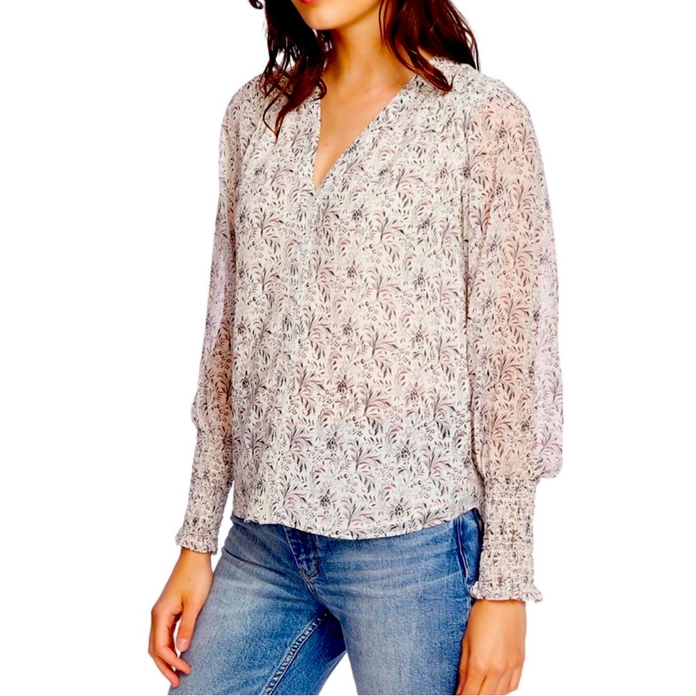 1. State Buttondown Smocked Cuff Blouse Small NWOT